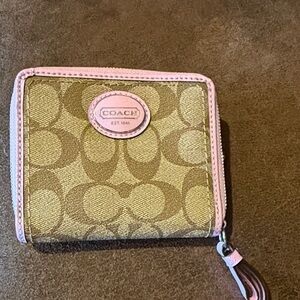 Coach Tan and Pink Signature Key Holder